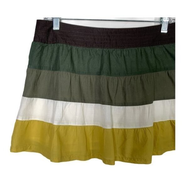 American Eagle Tiered Flare Mini Skirt Size 6 Small Green Stripe Boho - Picture 2 of 11